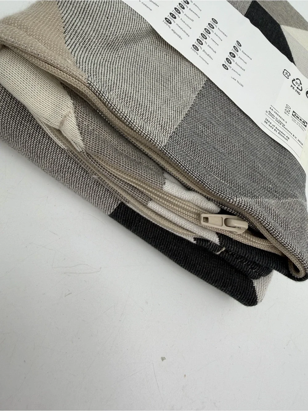 Ikea SVARTHO Pillow Cushion Cover Beige/Gray 20x20” 703.365.94 100% Cotton New
